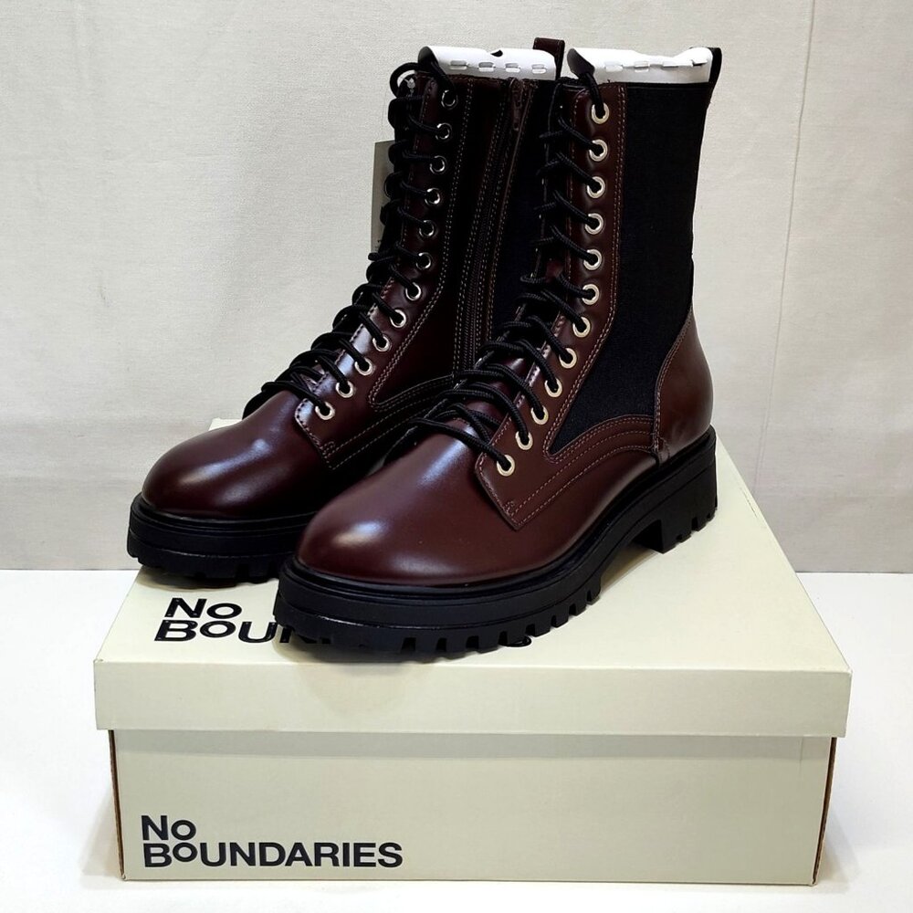 No Boundaries Knit Combat Boots US 10 Burgundy Lace Up Inside Zipper Memory Foam